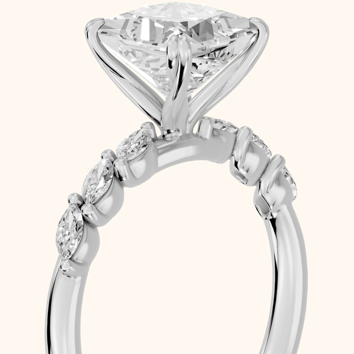 Joyce Marquise-Side Pavé Princess Diamond Engagement Ring in White Gold - slant-view.webp
