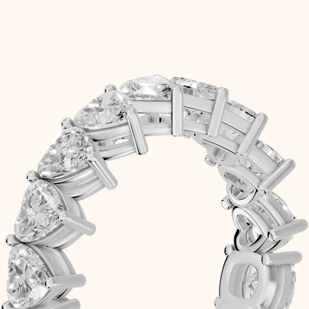 Harper Shared Prong Heart & Cushion Diamond Eternity Band in Platinum - slant-view