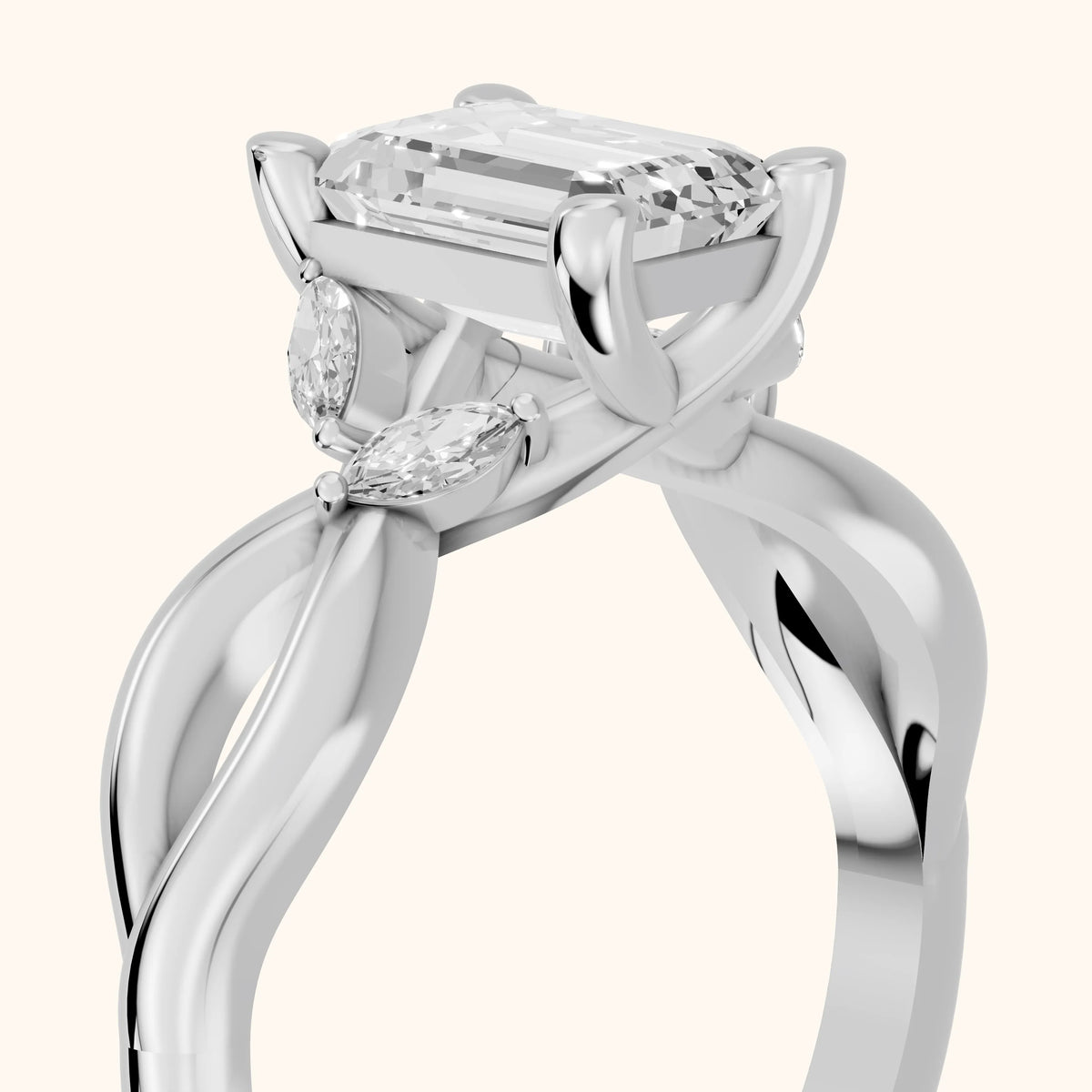Luna Glow Twisted Emerald Diamond Engagement Ring in Silver - slant-view.webp