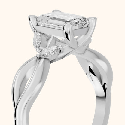 Luna Glow Twisted Emerald Diamond Engagement Ring in Silver - slant-view.webp