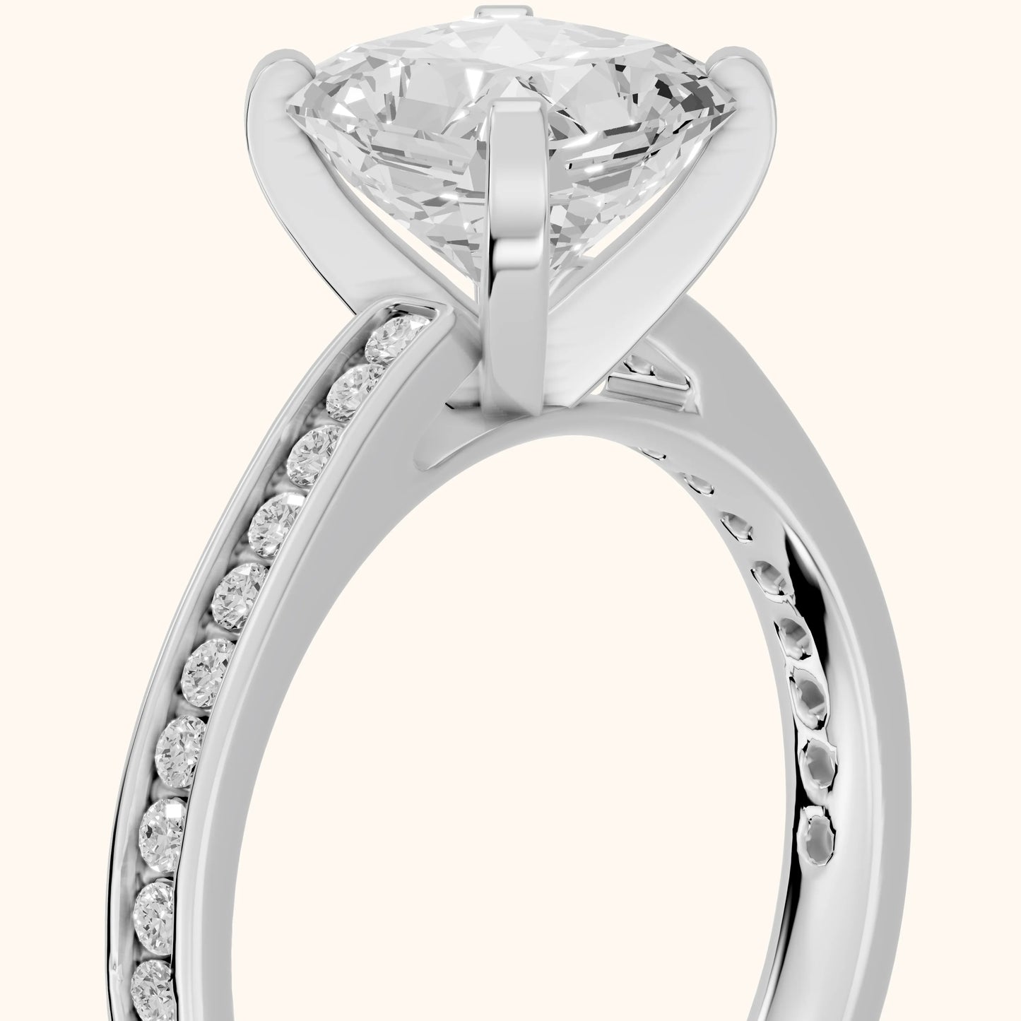 Tessa Solitaire Channel Set Radiant Diamond Engagement Ring in Silver - slant-view.webp