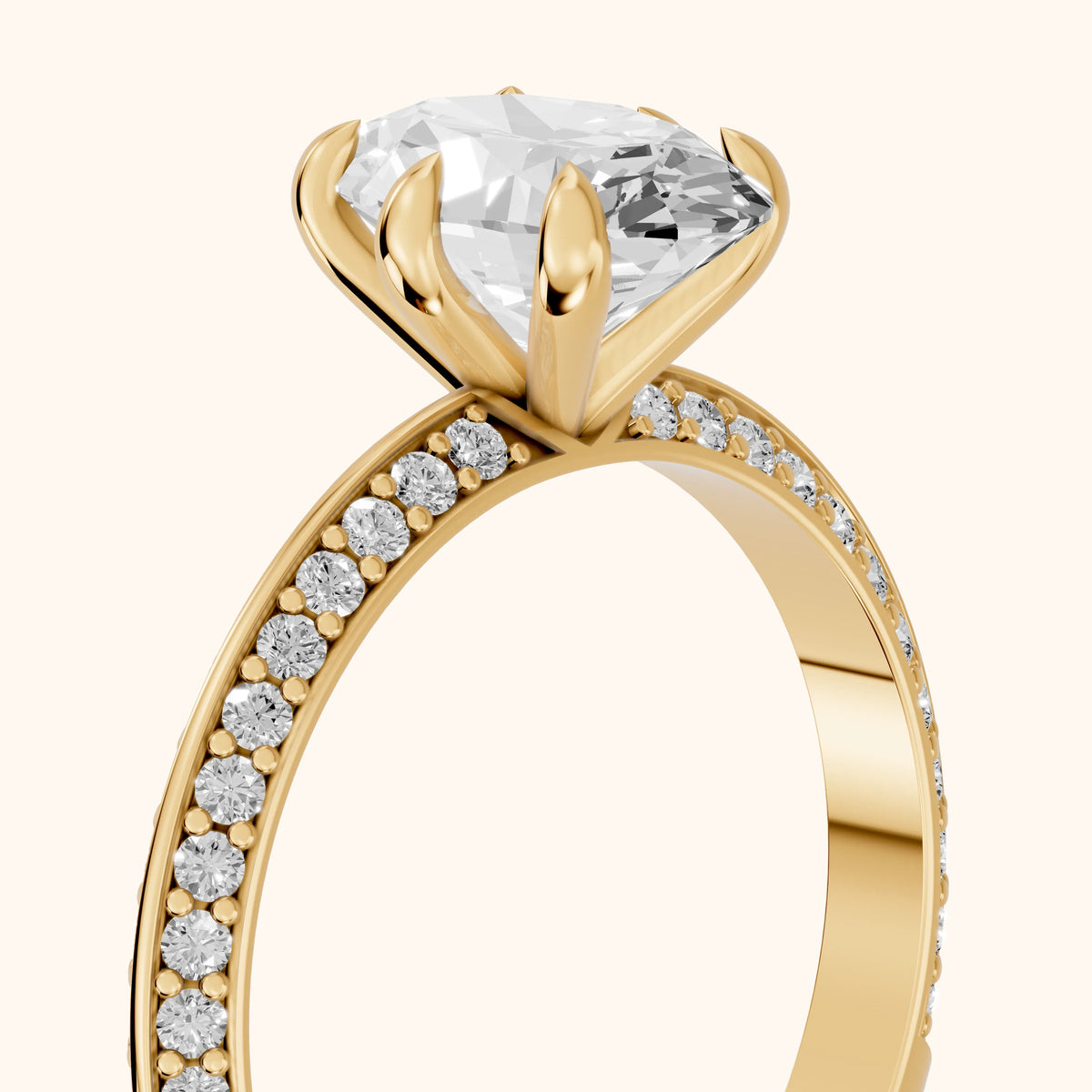 Meredith Knife Edge Pavé Oval Diamond Engagement Ring in Yellow Gold - slant-view.webp