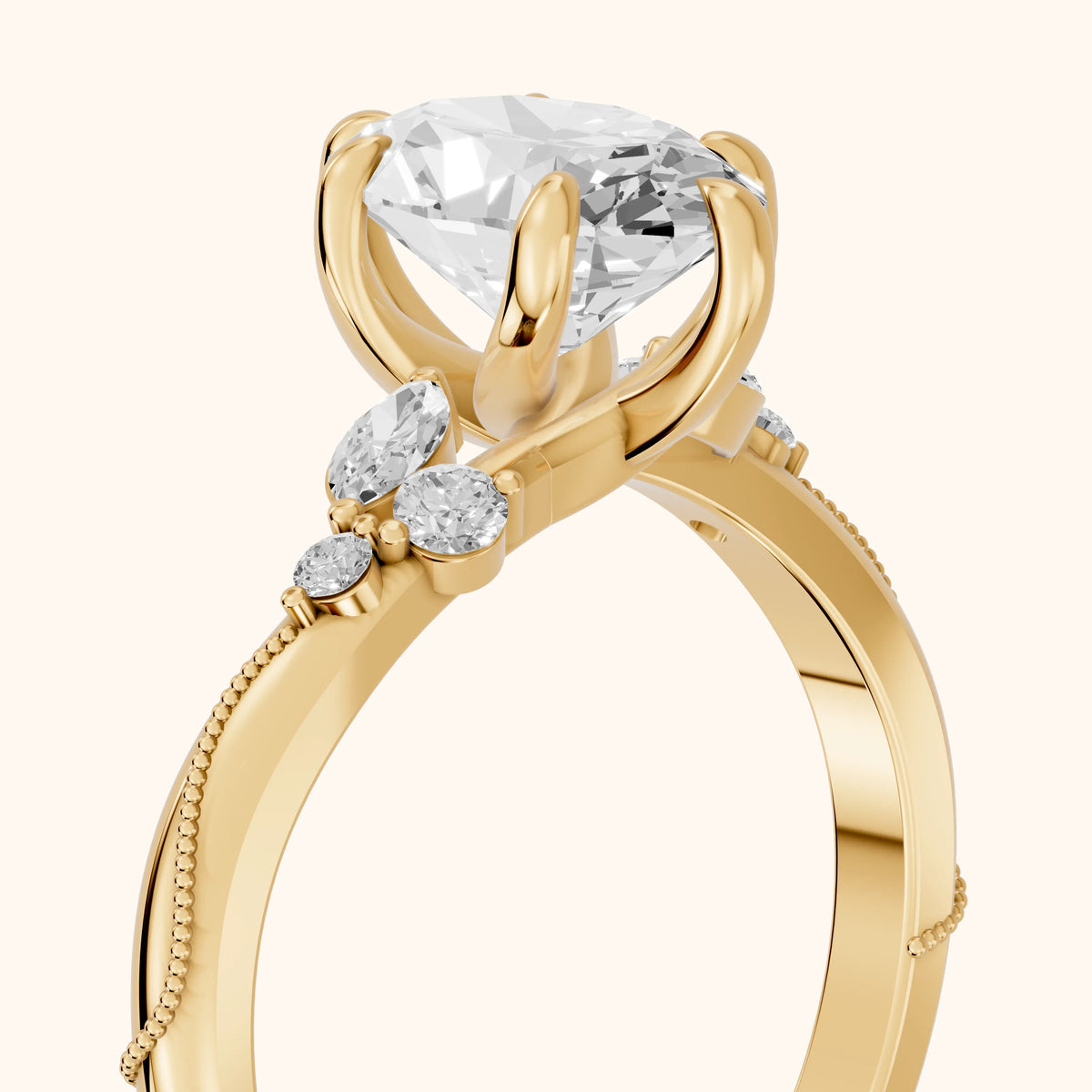 Joanna Milgrain Twist Oval Diamond Engagement Ring in Yellow Gold - slant-view.webp