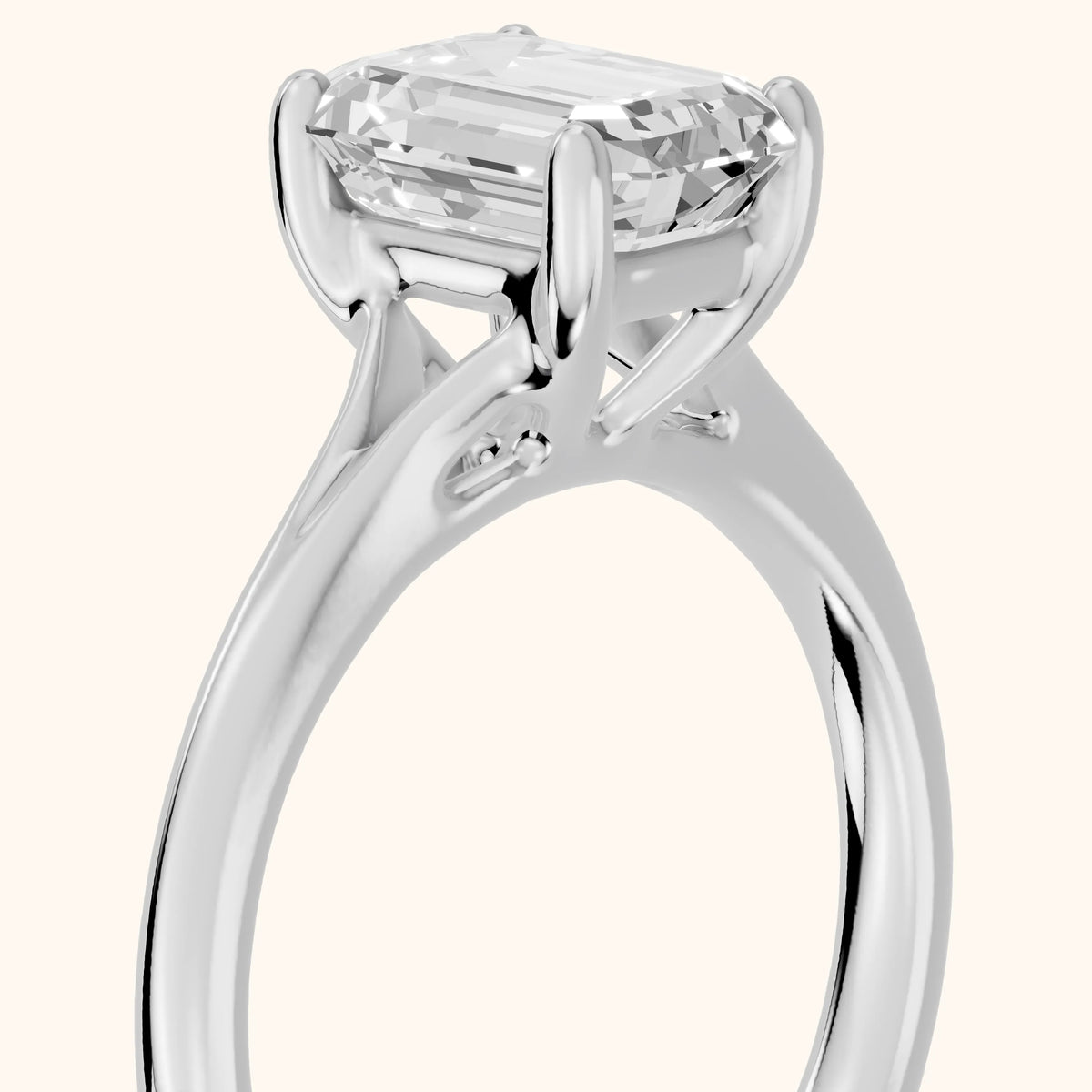 Melanie Solitaire Split Shank Emerald Diamond Engagement Ring in White Gold - slant-view.webp