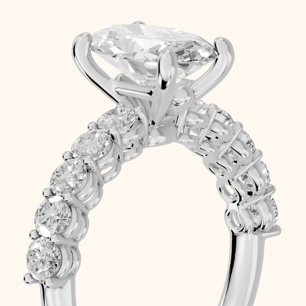 Sterling Statement Pavé Oval Diamond Engagement Ring in Silver - slant-view.webp