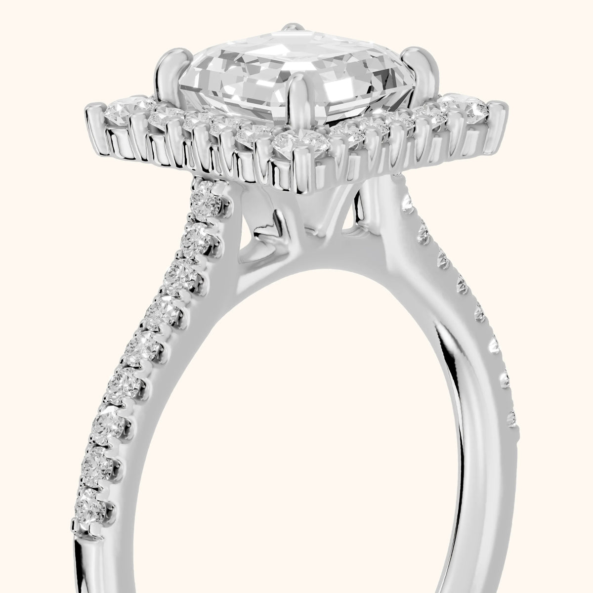 Ocala Halo Pavé Asscher Diamond Engagement Ring in Platinum - slant-view.webp