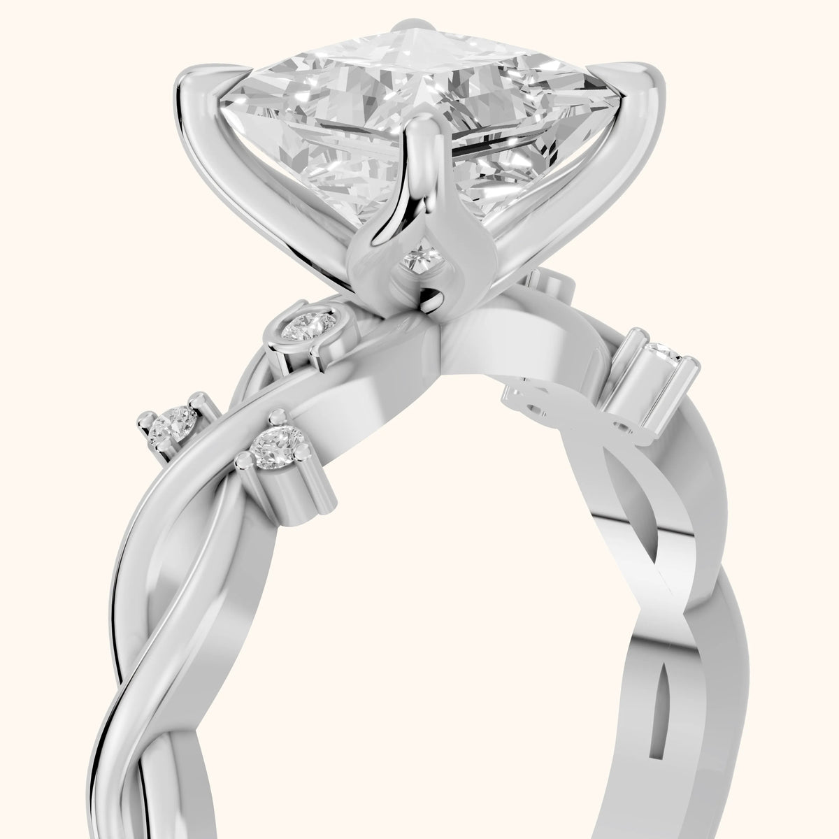 Vashon Vine Twist Princess Diamond Engagement Ring in Silver - slant-view.webp