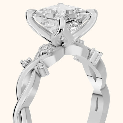 Vashon Vine Twist Princess Diamond Engagement Ring in Silver - slant-view.webp