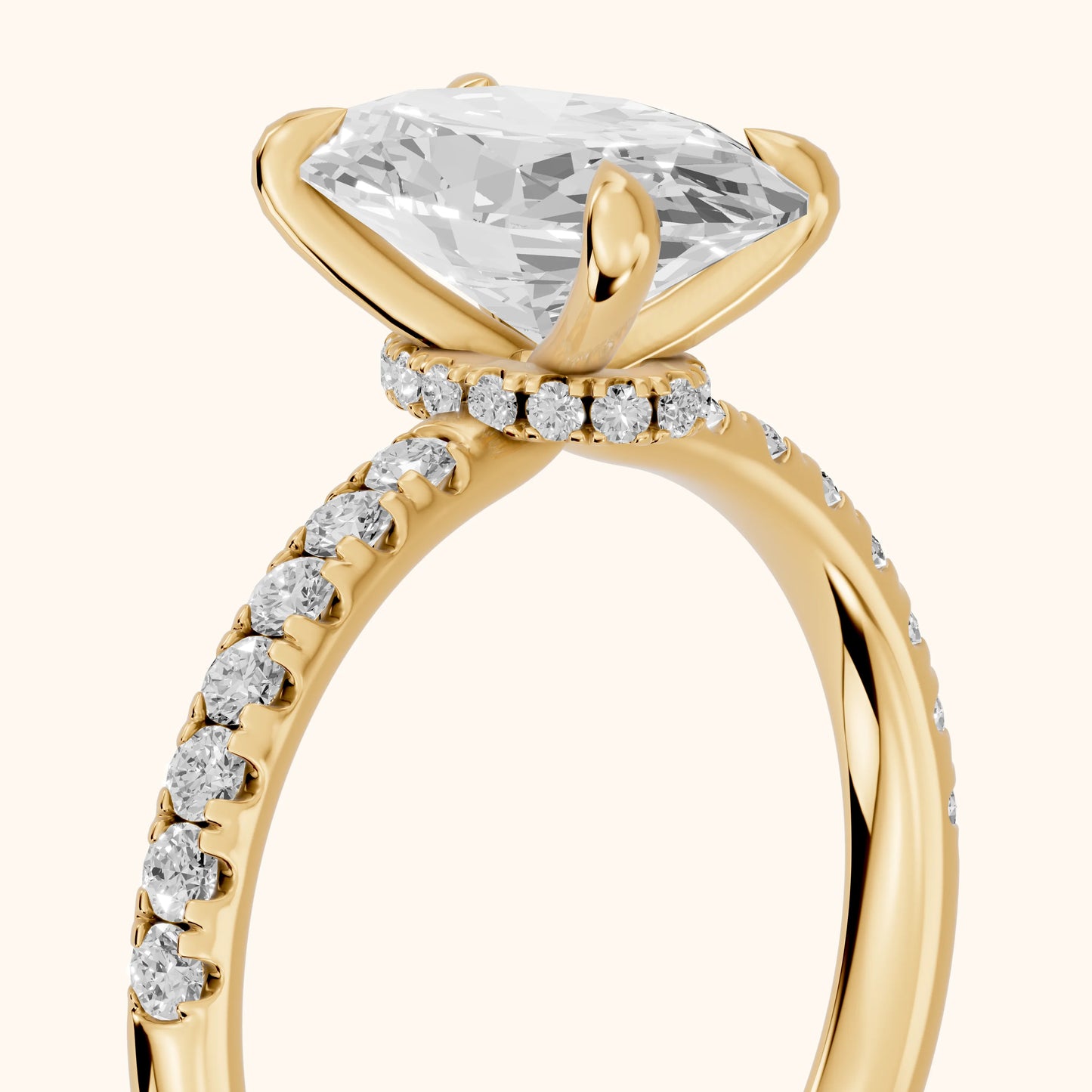 Maya Hidden Halo Pavé Oval Diamond Engagement Ring in Yellow Gold - slant-view.webp