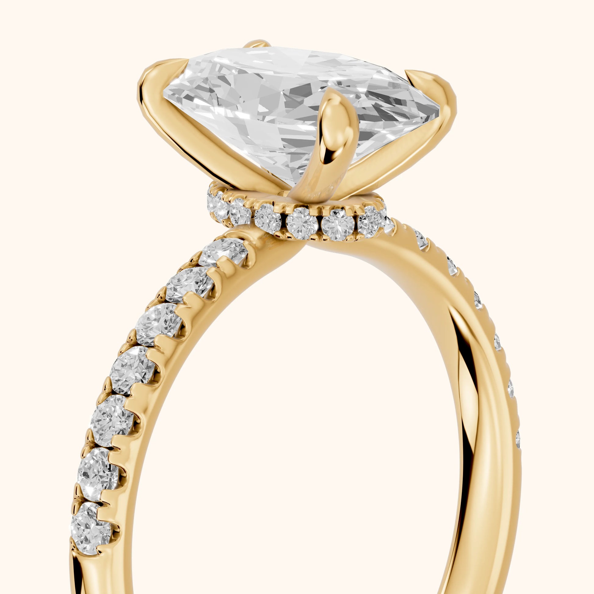 Maya Hidden Halo Pavé Oval Diamond Engagement Ring in Yellow Gold - slant-view.webp