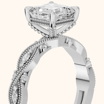 Vero Vintage Twist Asscher Diamond Engagement Ring in Silver - slant-view.webp
