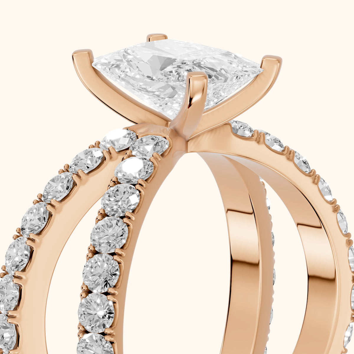 Ilaria Criss Cross Pavé Radiant Diamond Engagement Ring in Rose Gold - slant-view.webp