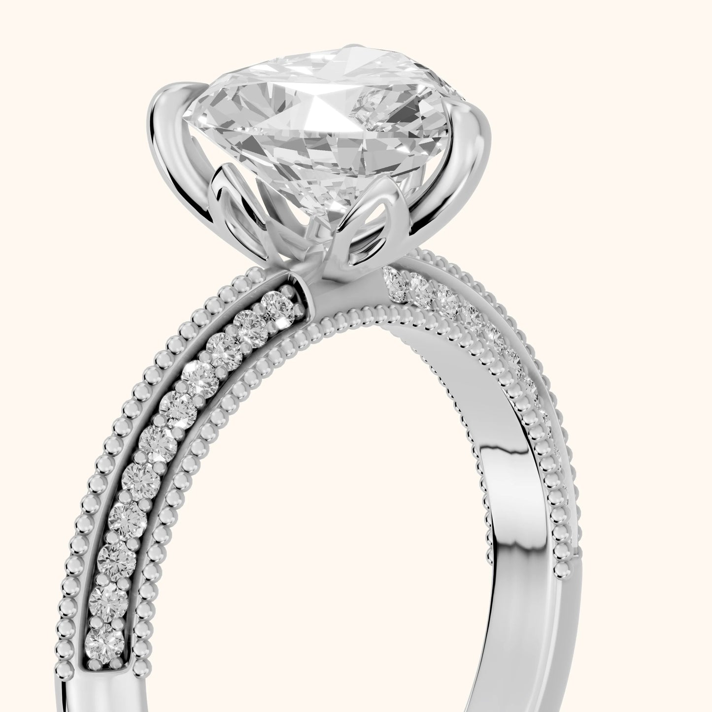 Indie Vintage Milgrain Heart Diamond Engagement Ring in White Gold - slant-view.webp