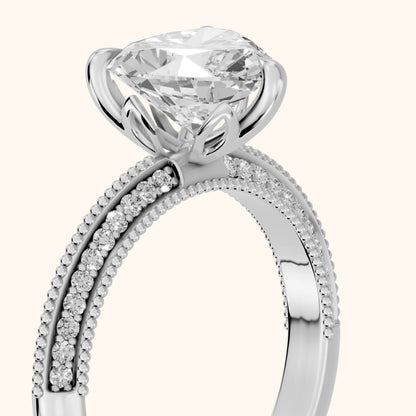 Indie Vintage Milgrain Heart Diamond Engagement Ring in White Gold - slant-view.webp