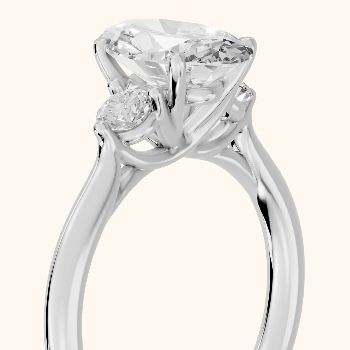 Teresa Three-Stone Cathedral Oval Diamond Engagement Ring in Silver - slant-view.webp