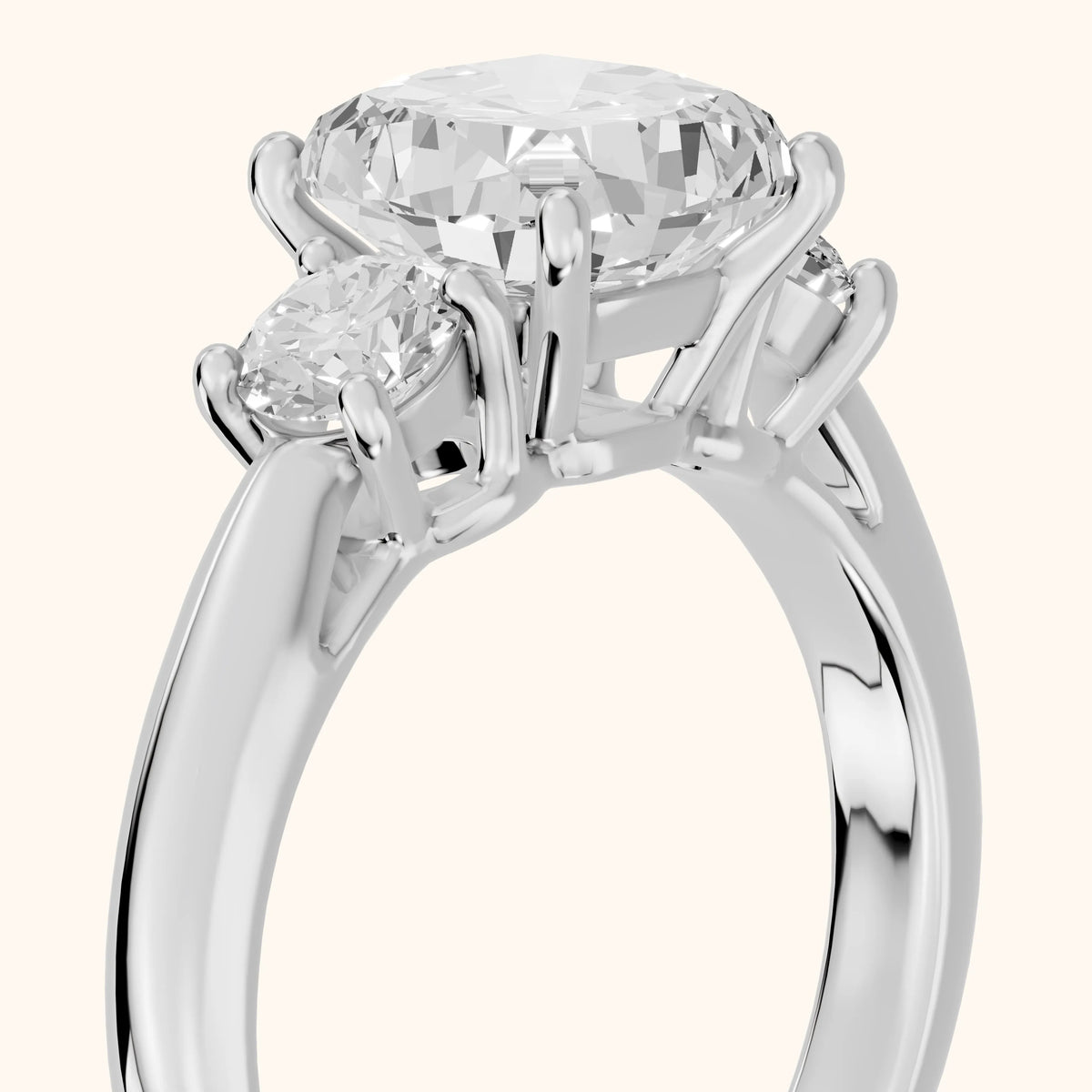 Natalia Three-Stone Cathedral Cushion Diamond Engagement Ring in Silver - slant-view.webp