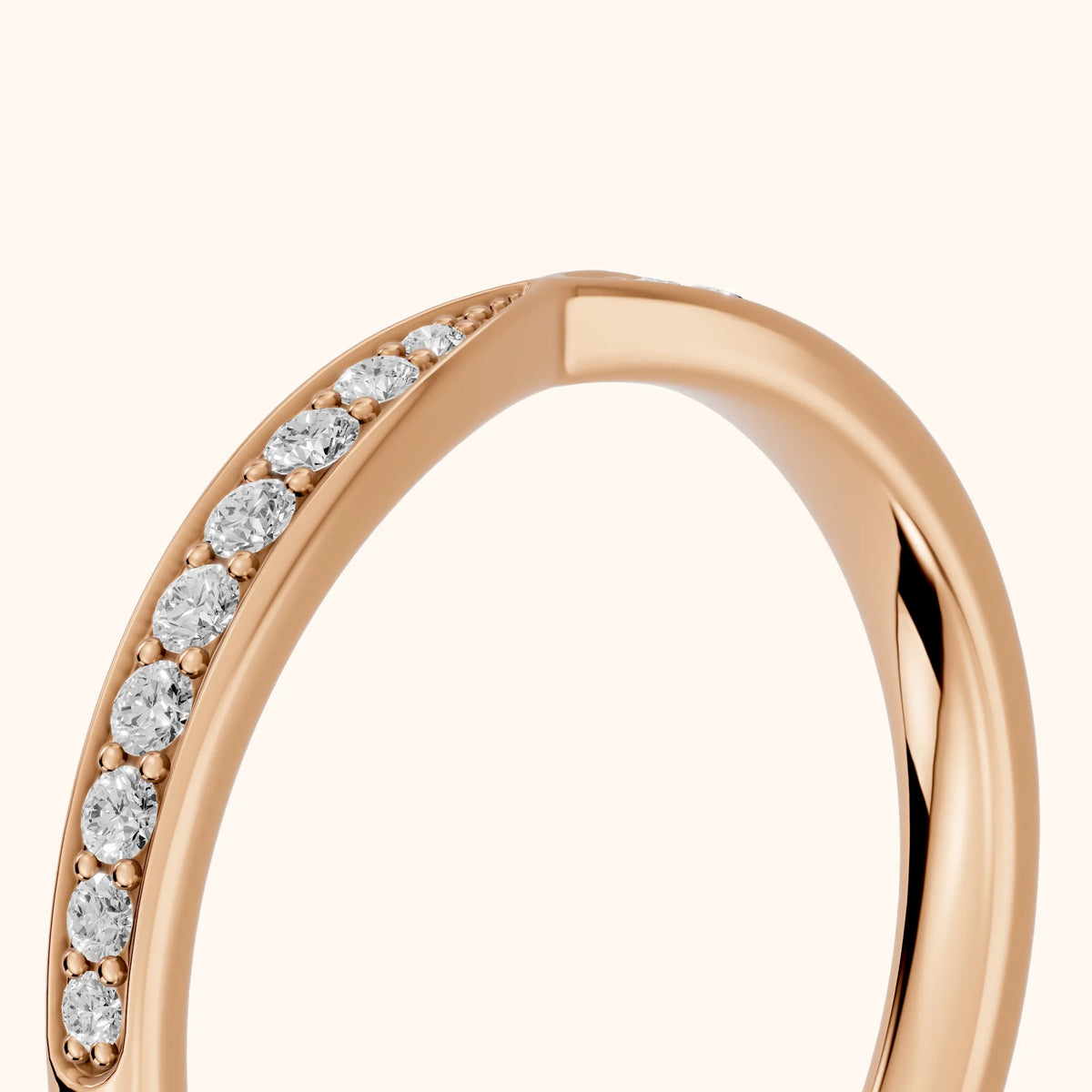 Tosca Tapered Riviera Round Diamond Half Eternity Band in Rose Gold - slant-view