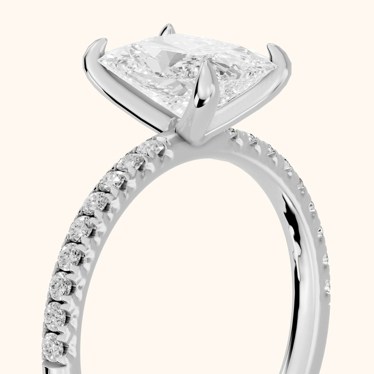 Olivia Solitaire Pavé Radiant Diamond Engagement Ring in Silver - slant-view.webp