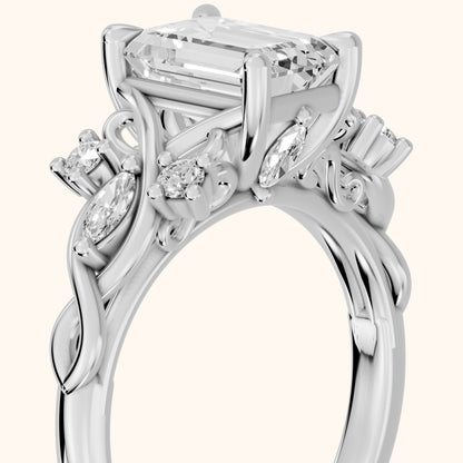 Auburn Vine Cluster Emerald Diamond Engagement Ring in Silver - slant-view.webp