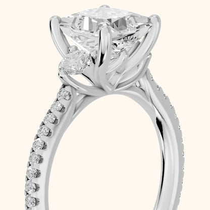 Cristina Three-Stone Pavé Princess Diamond Engagement Ring in Silver - slant-view.webp