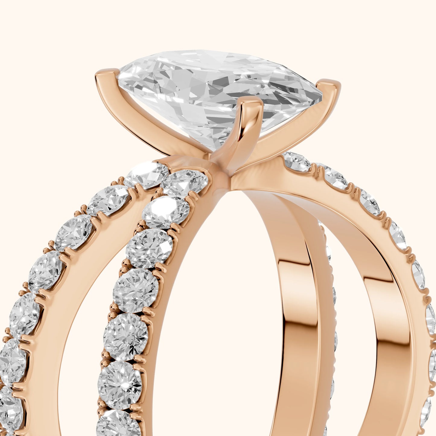 Lior Criss Cross Pavé Oval Diamond Engagement Ring in Rose Gold - slant-view.webp