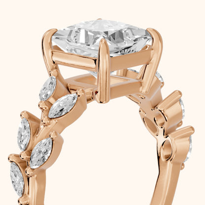 Maureen Leaf Garland Princess Diamond Engagement Ring in Rose Gold - slant-view.webp