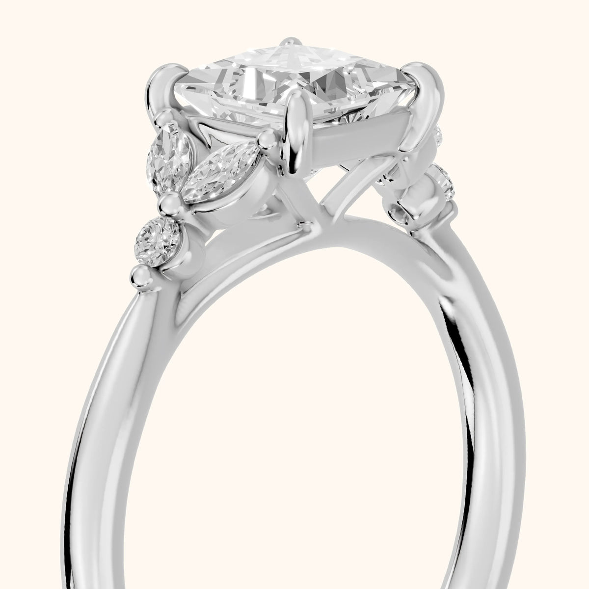 Rilla Floral Cluster Princess Diamond Engagement Ring in Silver - slant-view.webp