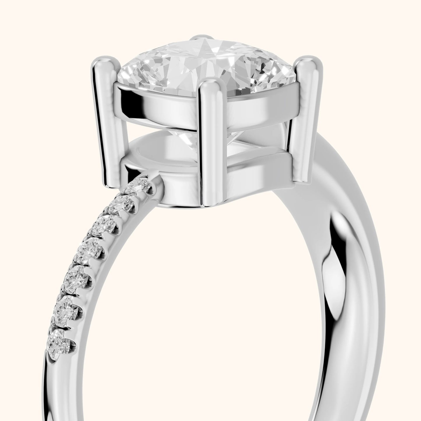 Rosie Solitaire Basket Cushion Diamond Engagement Ring in Silver - slant-view.webp