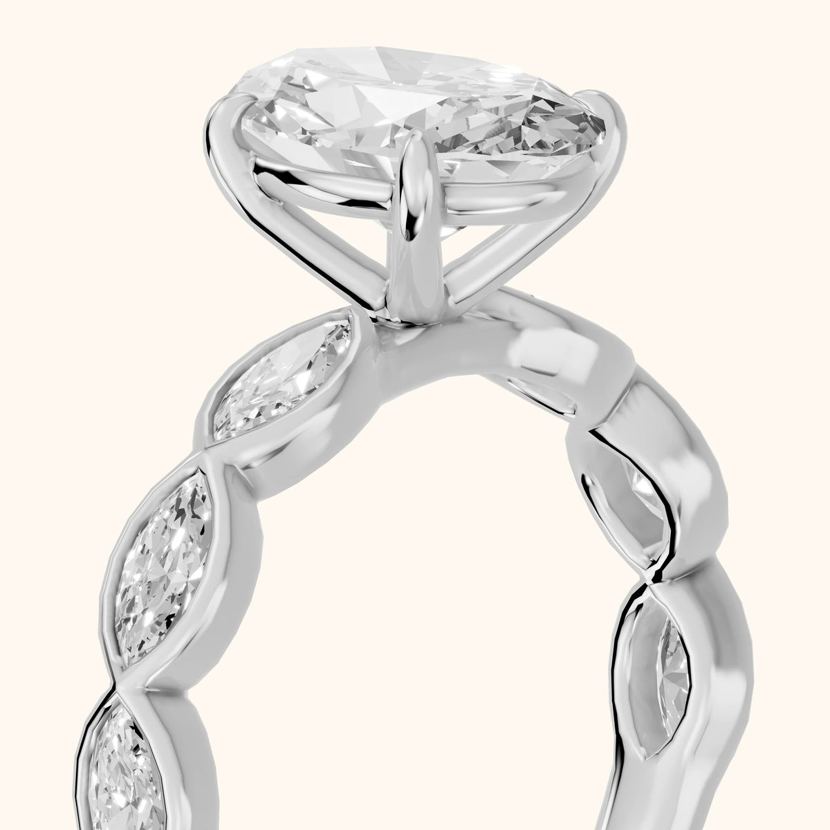 Bonnie Vine Bezel Oval Diamond Engagement Ring in Silver - slant-view.webp