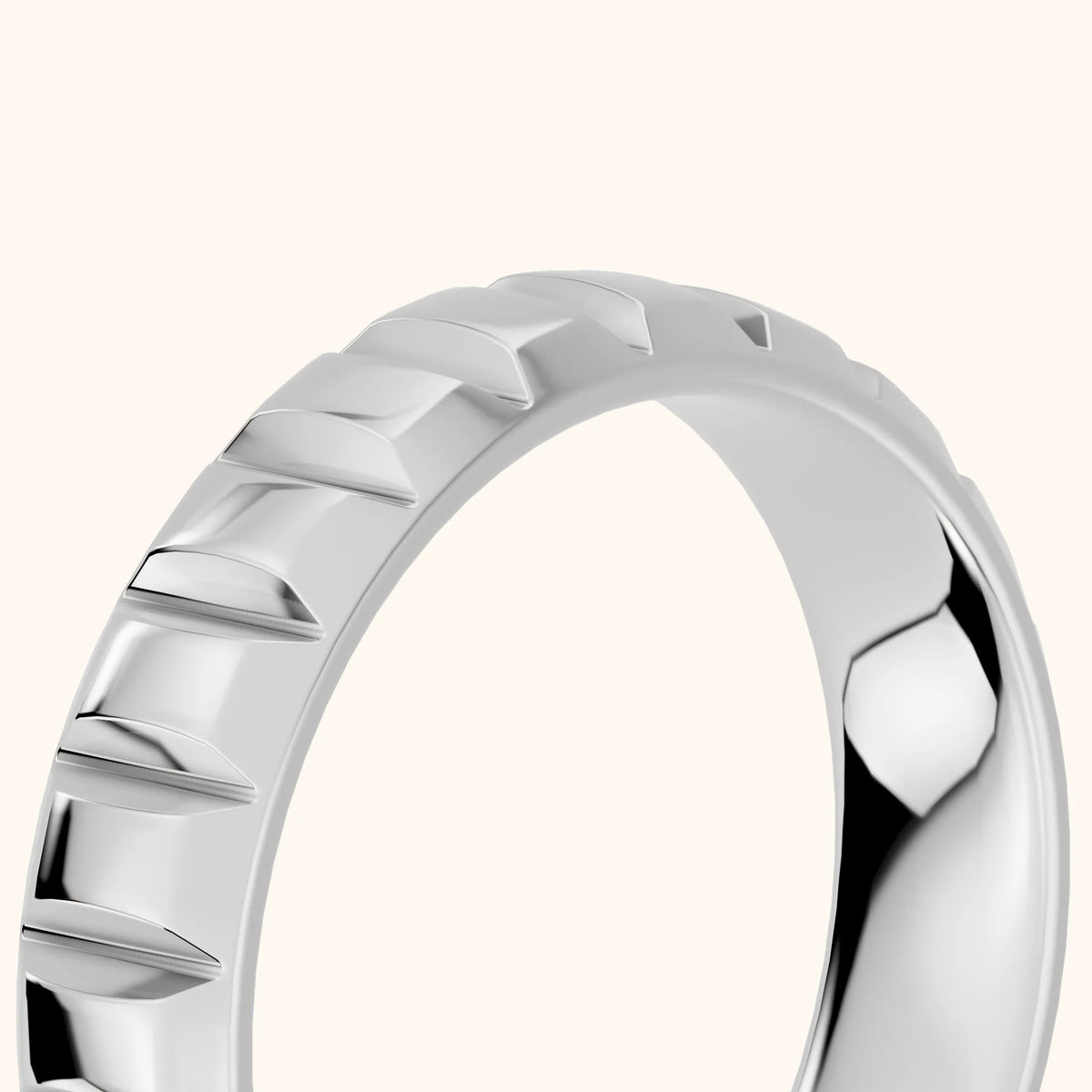 Odile Grooved Low Dome Wedding Band in Silver - slant-view