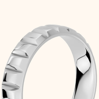 Odile Grooved Low Dome Wedding Band in Silver - slant-view