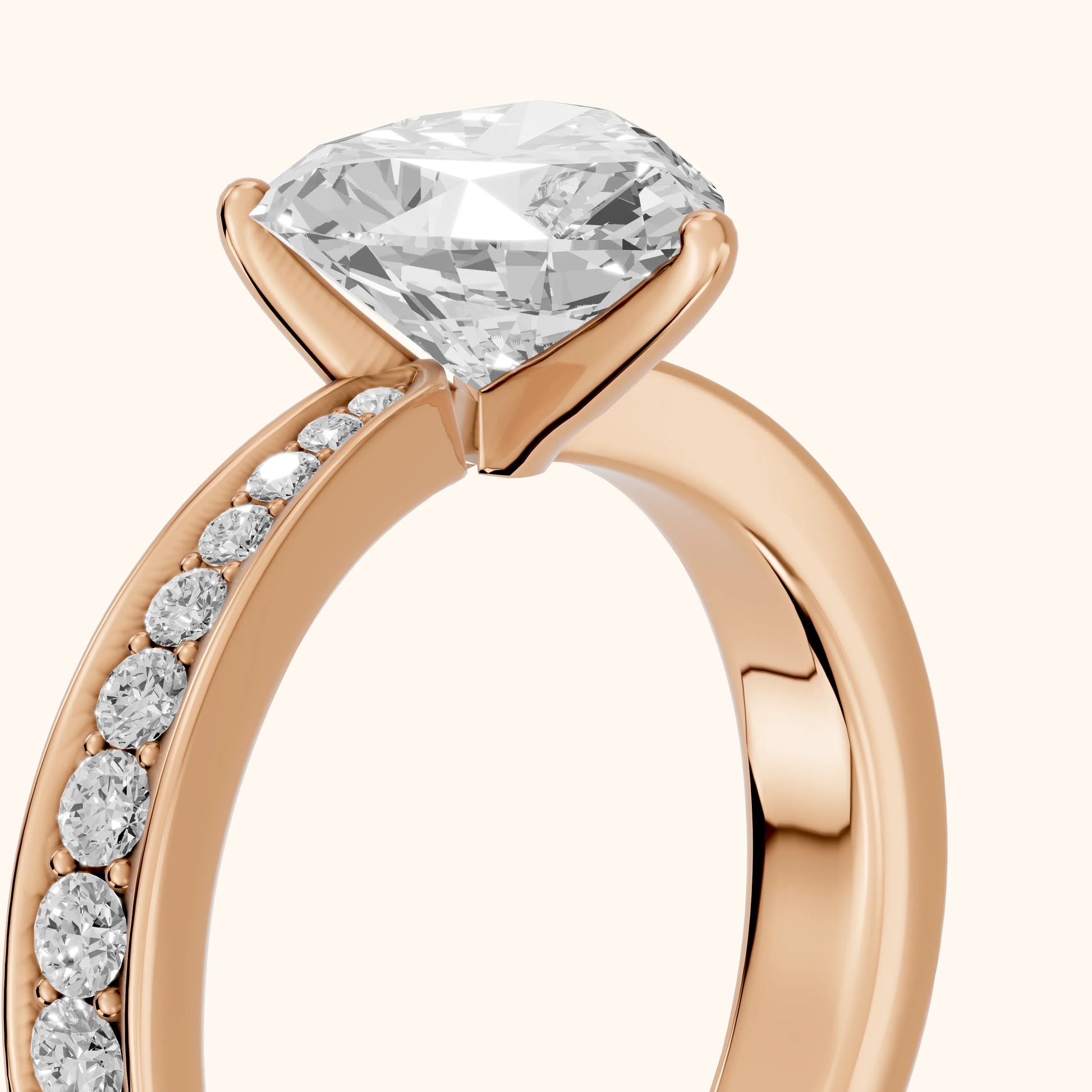 Rhea Sidestone Pavé Heart Diamond Engagement Ring in Rose Gold - slant-view.webp