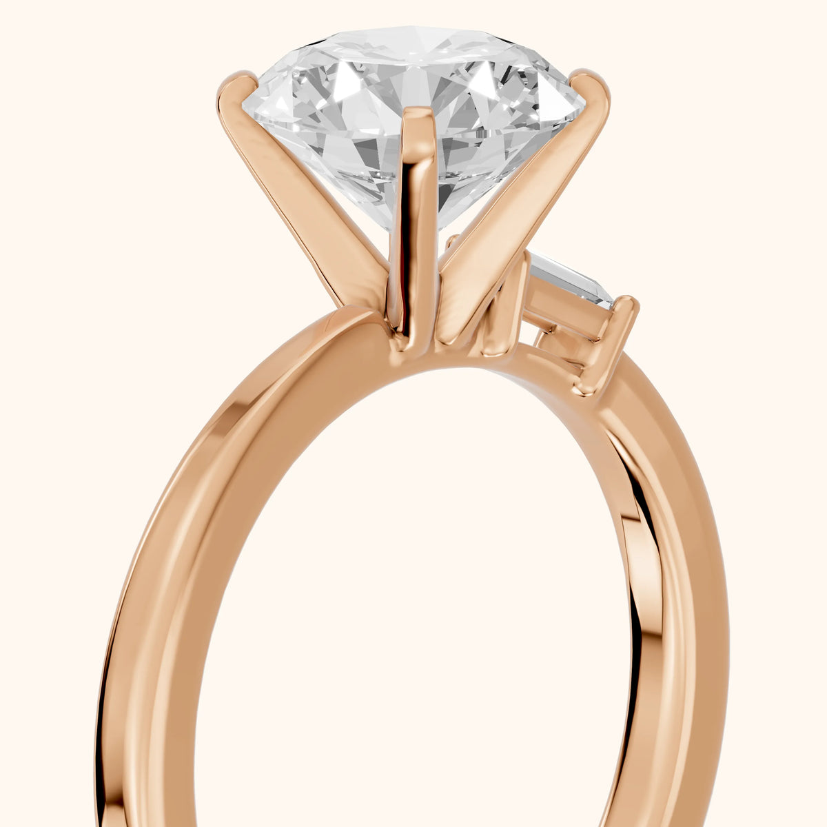 Donatella Baguette Round Diamond Engagement Ring in Rose Gold - slant-view.webp