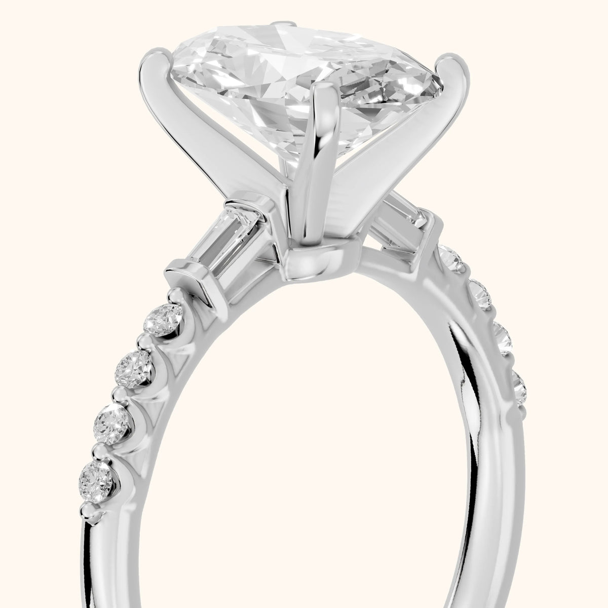 Taos Beaded Baguette Oval Diamond Engagement Ring in Silver - slant-view.webp