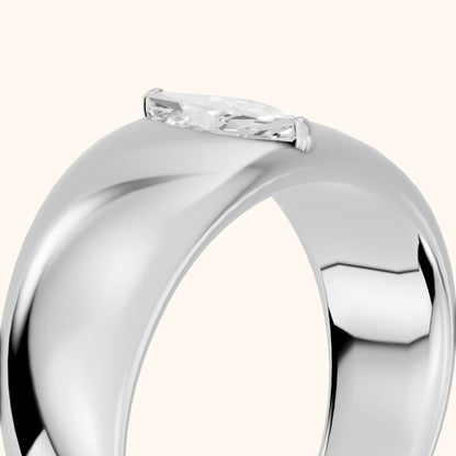 Marta Low Dome Marquise Diamond Wedding Band in Silver - slant-view