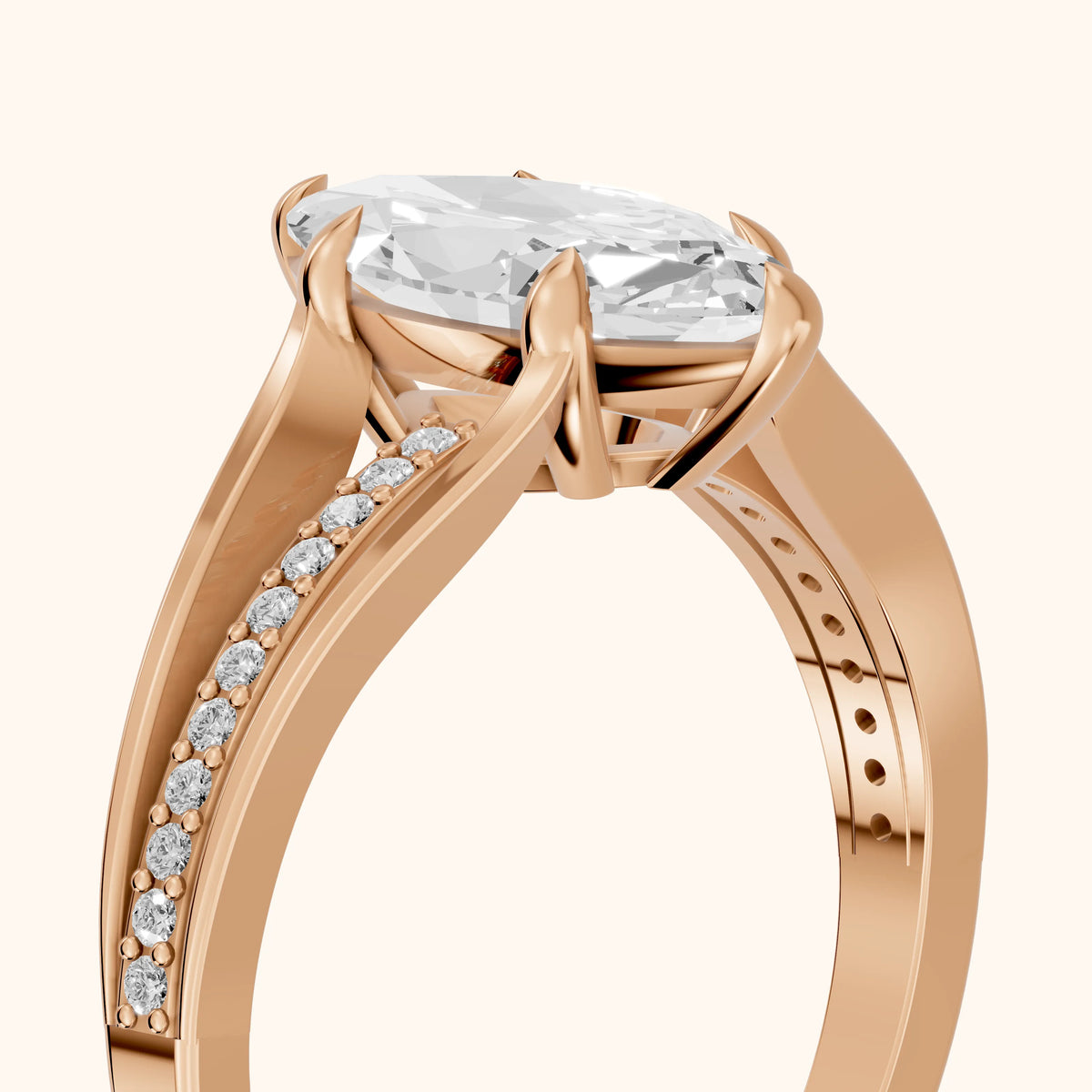 Lucinda Split Shank Marquise Diamond Engagement Ring in Rose Gold - slant-view.webp