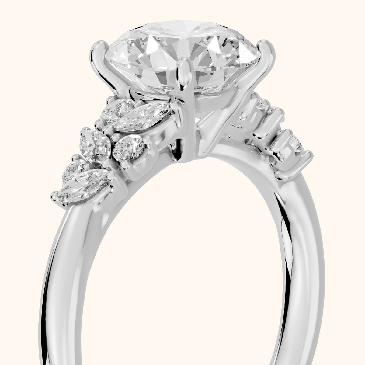 Gwen Garland Cluster Round Diamond Engagement Ring in Platinum - slant-view.webp