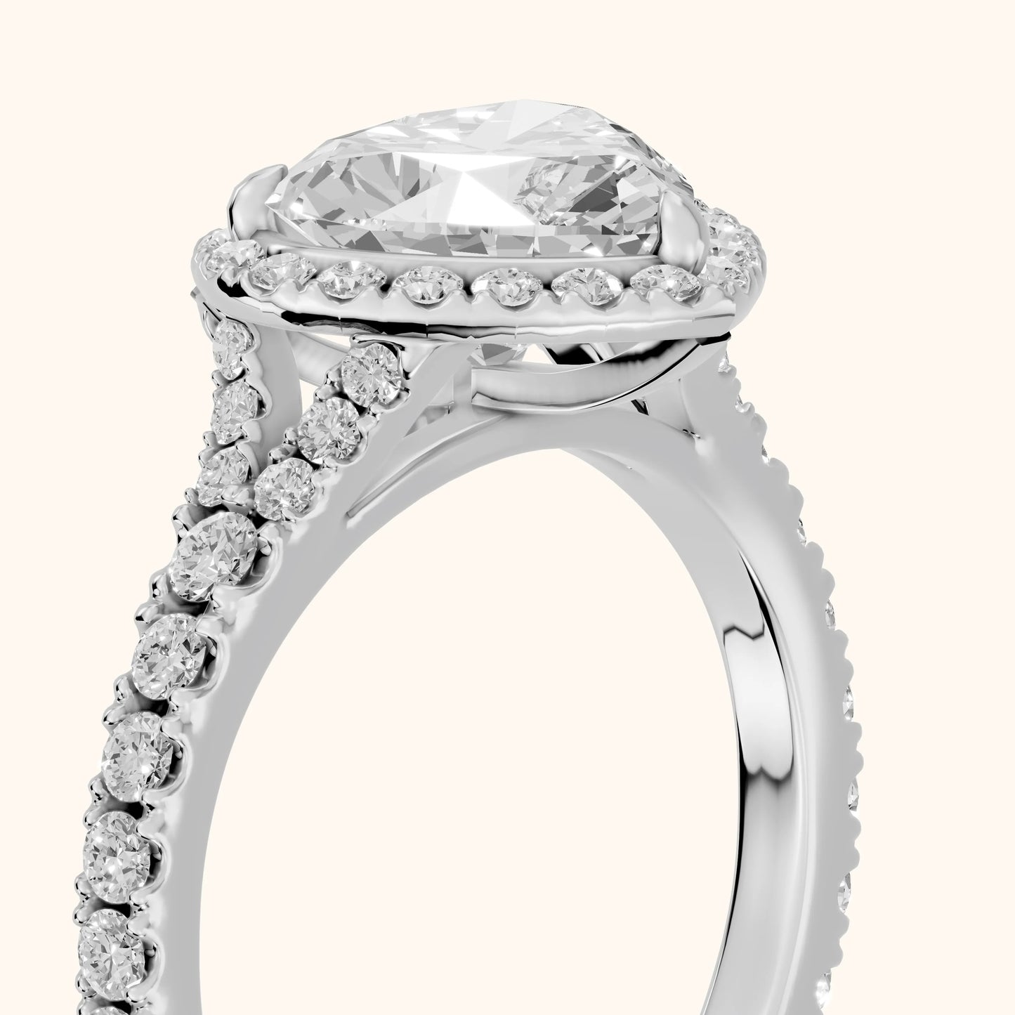 Bella Halo Pavé Heart Diamond Engagement Ring in White Gold - slant-view.webp