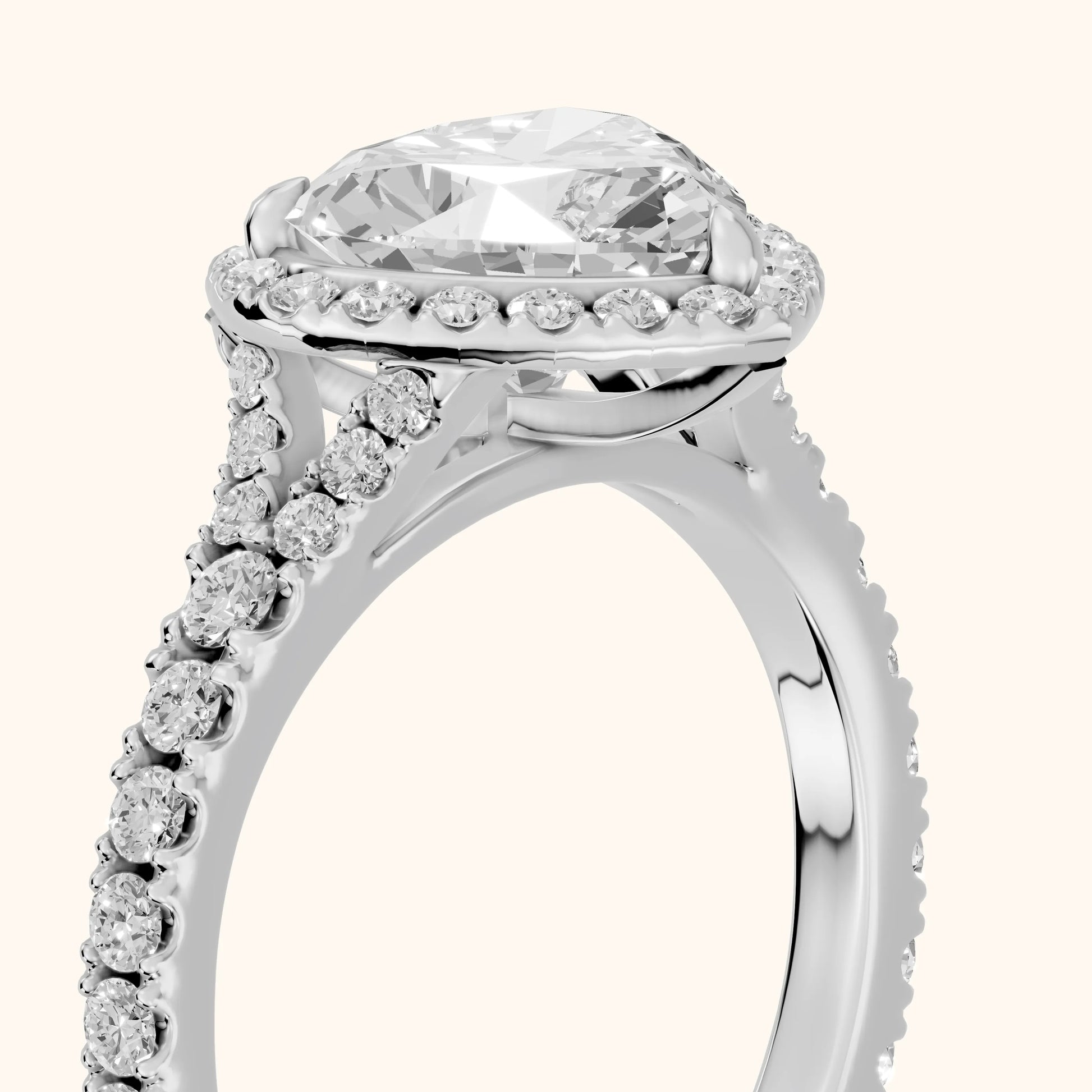 Bella Halo Pavé Heart Diamond Engagement Ring in White Gold - slant-view.webp