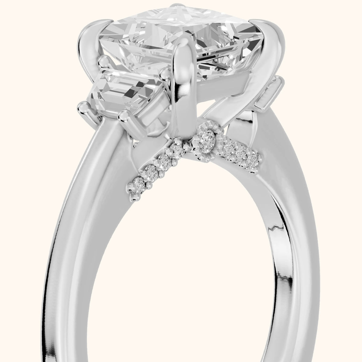 Eureka Trapezoid Three-Stone Princess Diamond Engagement Ring in Silver - slant-view.webp