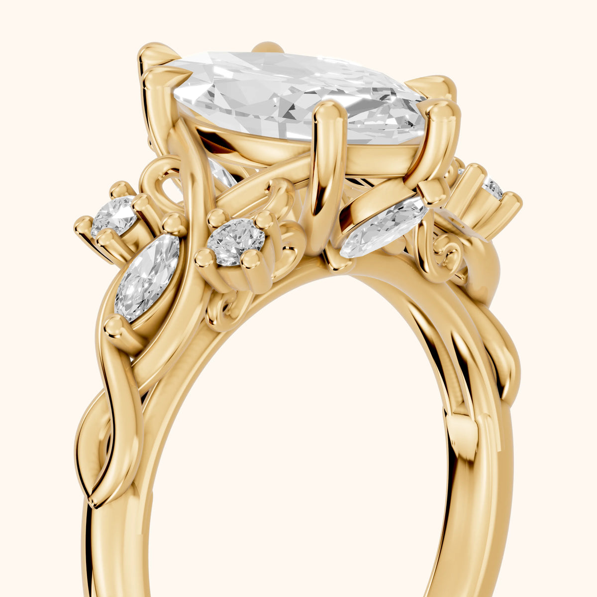 Auburn Vine Cluster Marquise Diamond Engagement Ring in Yellow Gold - slant-view.webp