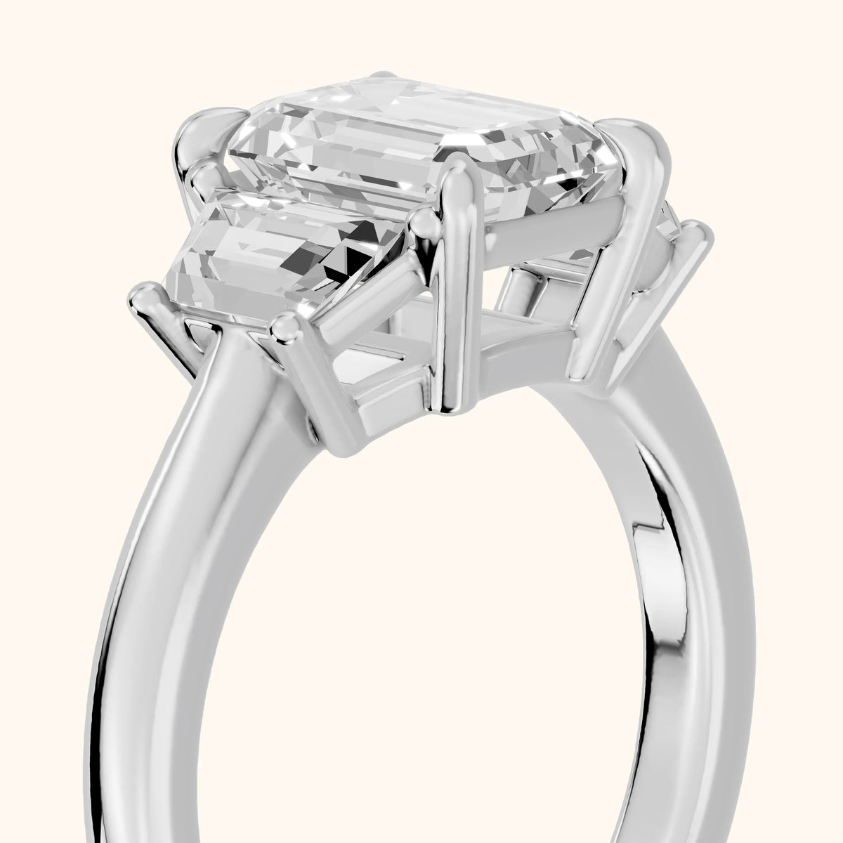 Filippa Trapezoid Three-Stone Emerald Diamond Engagement Ring in Silver - slant-view.webp