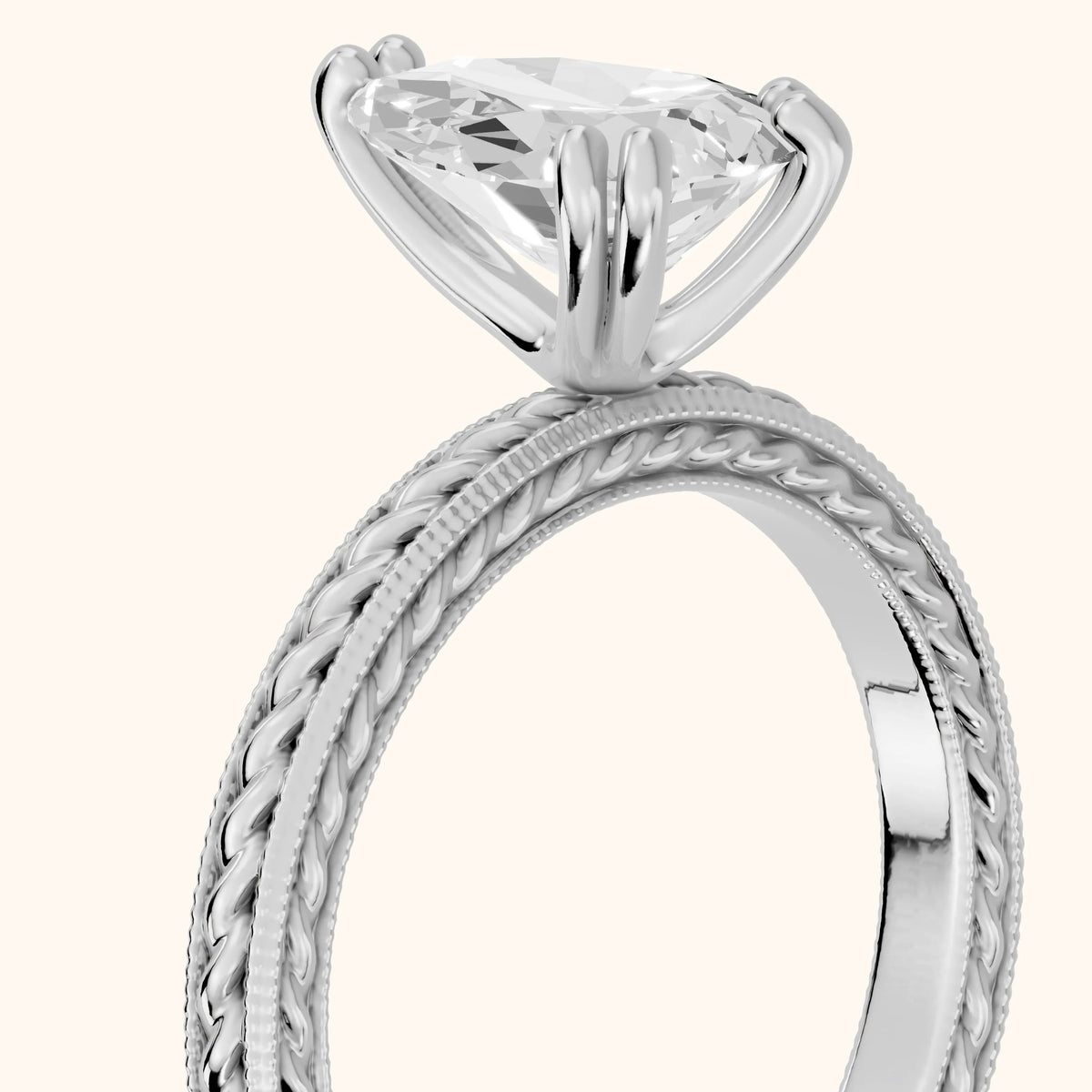 Lacey Rope Solitaire Pear Diamond Engagement Ring in White Gold - slant-view.webp