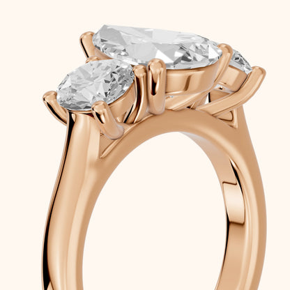 Callie Three-Stone Trellis Pear Diamond Engagement Ring in Rose Gold - slant-view.webp