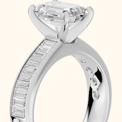 Malibu Wide Band Baguette Emerald Diamond Engagement Ring in Silver - slant-view.webp