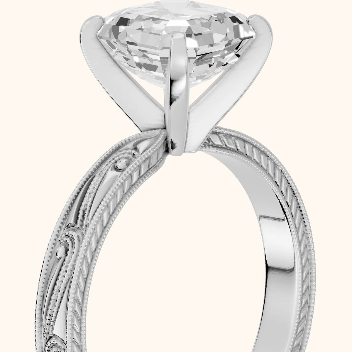 Abbie Engraved Solitaire Asscher Diamond Engagement Ring in White Gold - slant-view.webp