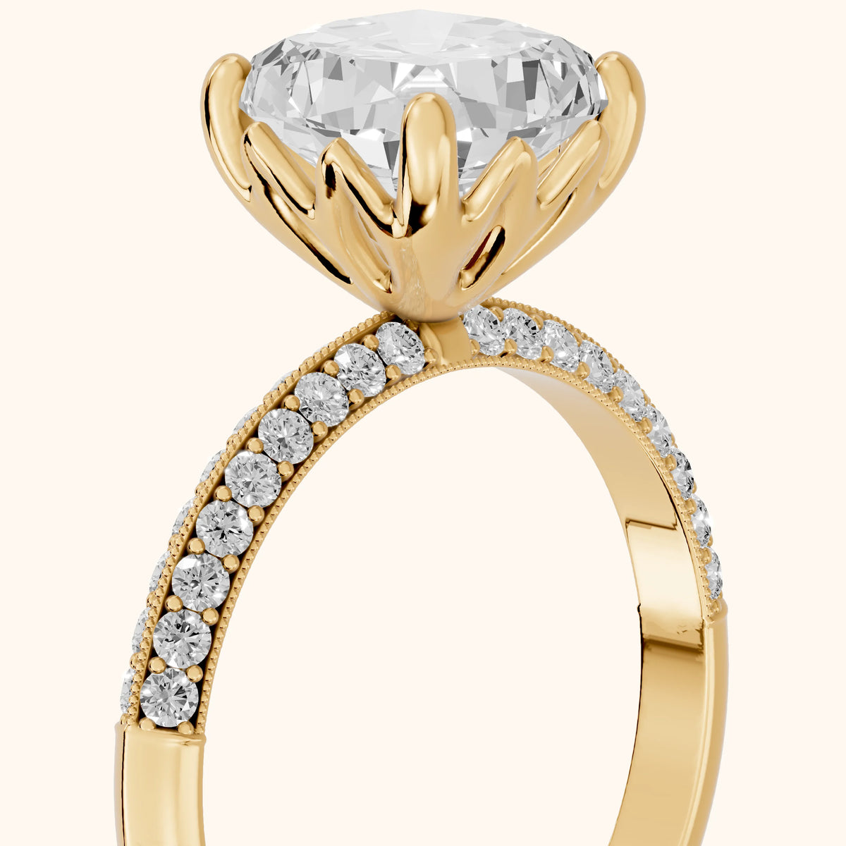 Jasmine Knife Edge Pavé Cushion Diamond Engagement Ring in Yellow Gold - slant-view.webp
