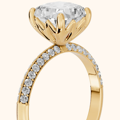 Jasmine Knife Edge Pavé Cushion Diamond Engagement Ring in Yellow Gold - slant-view.webp