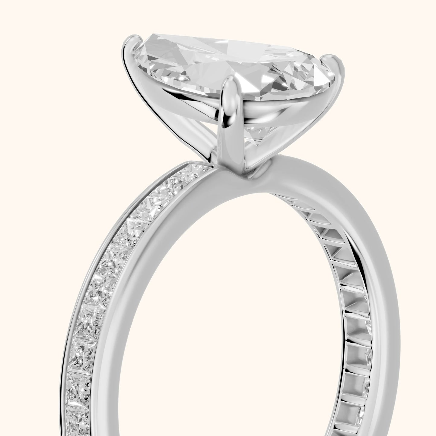Brielle Channel Set Solitaire Pear Diamond Ring in White Gold - slant-view.webp