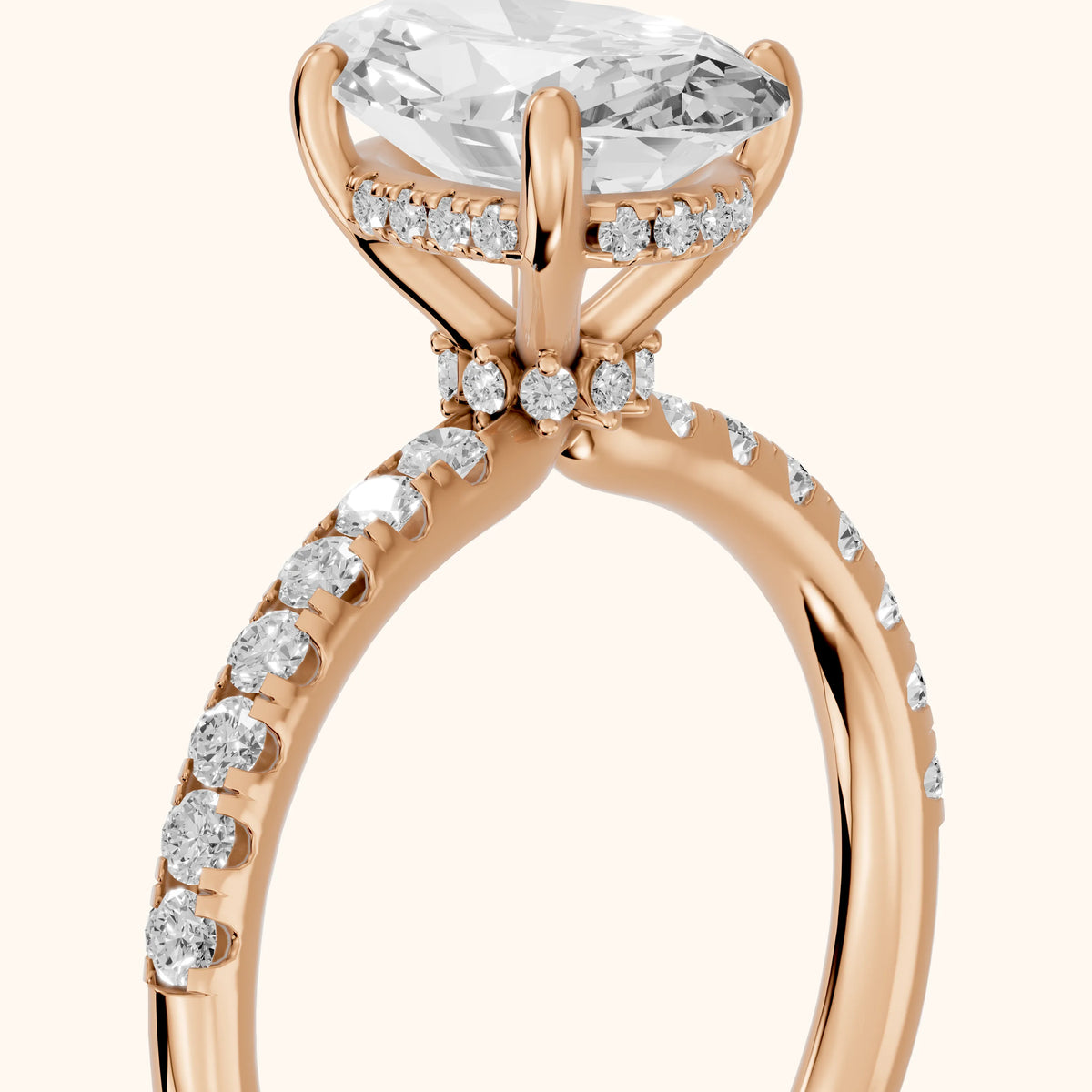 Nessa Hidden Halo Pavé Oval Diamond Engagement Ring in Rose Gold - slant-view.webp